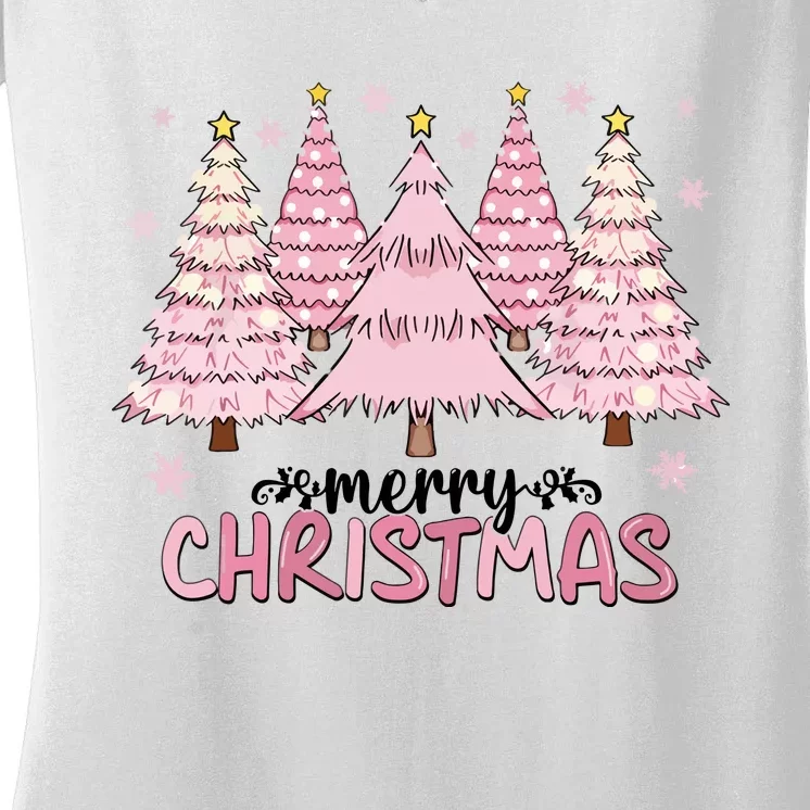 Pink Christmas Tree Christmas Xmas Gift Women's V-Neck T-Shirt