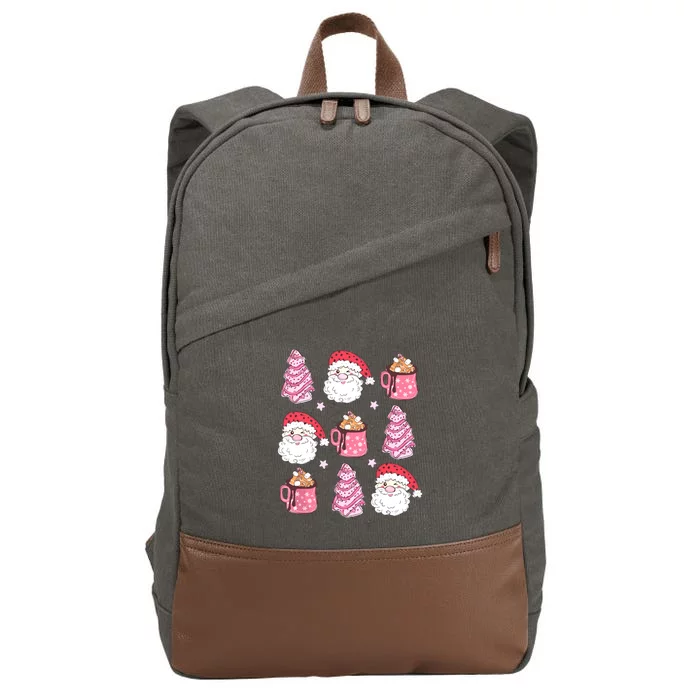 Pink Christmas Tree Cake Hot Cocoa Costume Women Funny Xmas Gift Cotton Canvas Backpack