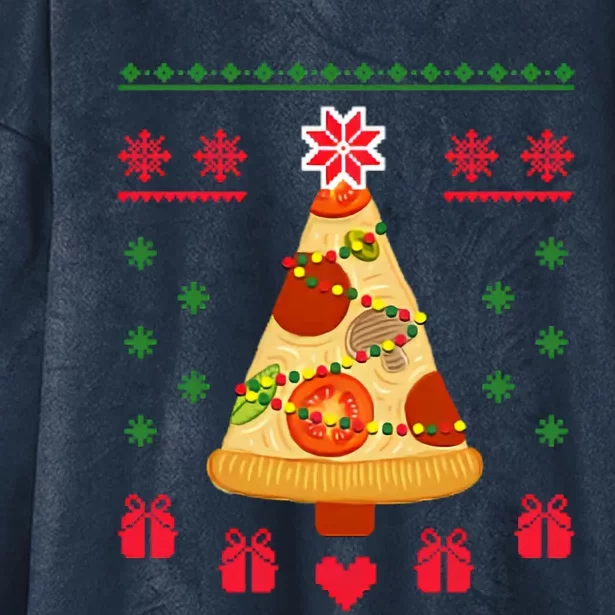 Pizza Christmas Tree Poinsettia Hooded Wearable Blanket