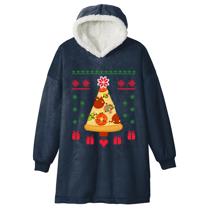 Pizza Christmas Tree Poinsettia Hooded Wearable Blanket