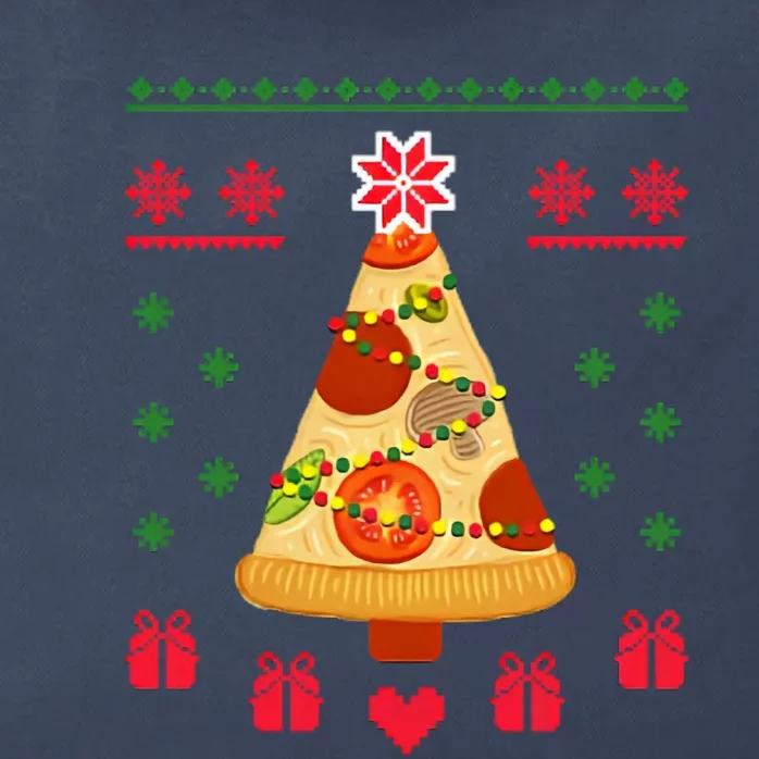 Pizza Christmas Tree Poinsettia Zip Tote Bag