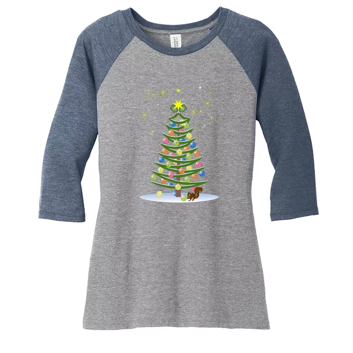 Pickleball Christmas Tree | Pickleball Holiday Gift | Christmas Tree | Holiday Women's Tri-Blend 3/4-Sleeve Raglan Shirt