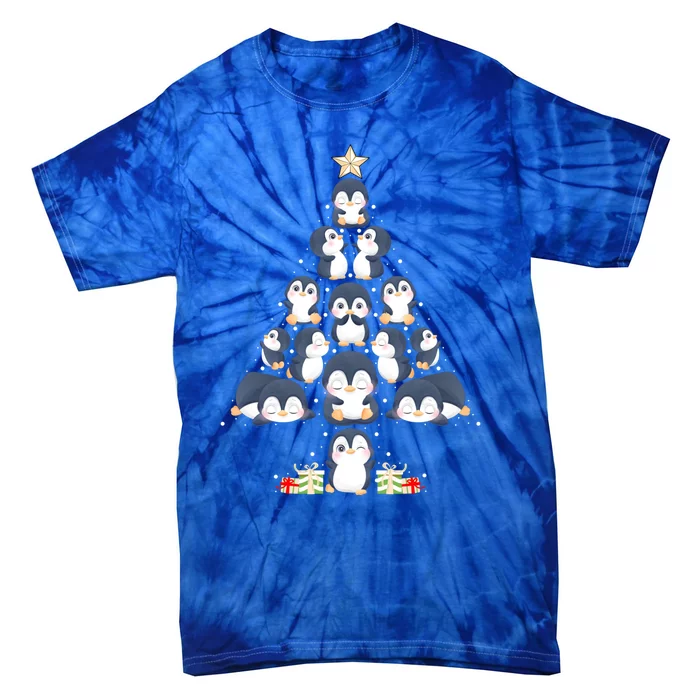 Penguin Christmas Tree Lights Santa Hat Penguin Lover Xmas Gift Tie-Dye T-Shirt