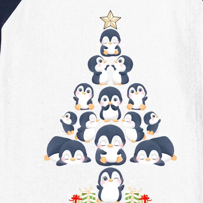 Penguin Christmas Tree Lights Santa Hat Penguin Lover Xmas Gift Baseball Sleeve Shirt