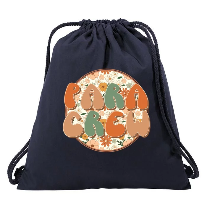 Para Crew Teacher Appreciation Wildflowers Retro Groovy 70S Great Gift Drawstring Bag