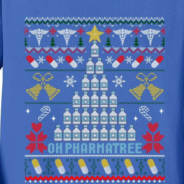 Pharmacy Christmas Tree Medication Pharmacist Fun Gift Ugly Gift Kids Long Sleeve Shirt