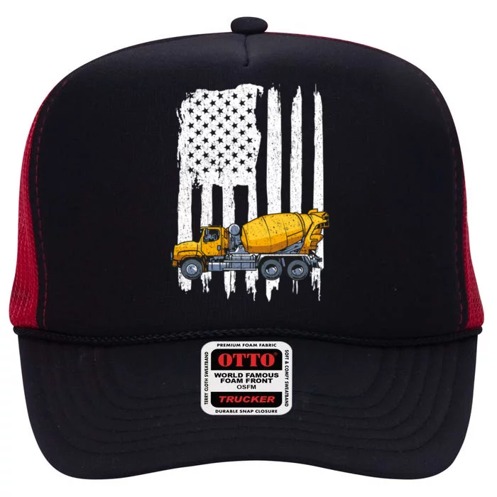 Patriotic Cet Truck Driver Concrete Mixer American Flag Gift High Crown Mesh Trucker Hat