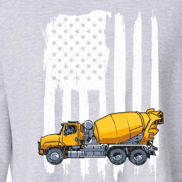 Patriotic Cet Truck Driver Concrete Mixer American Flag Gift Cropped Pullover Crew