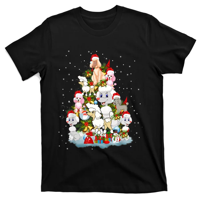 Poodle Christmas Tree Santa Hat Decorations Funny Xmas Gifts T-Shirt