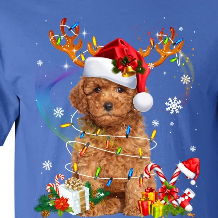 Poodle Christmas Tree Funny Lights Santa Hat Dog Lover Xmas Gift Tall T-Shirt