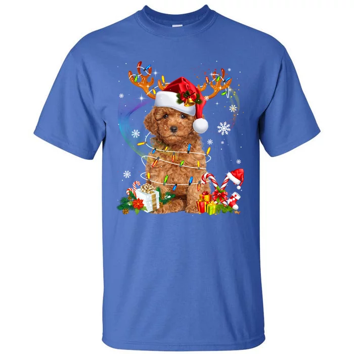 Poodle Christmas Tree Funny Lights Santa Hat Dog Lover Xmas Gift Tall T-Shirt