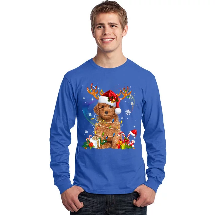 Poodle Christmas Tree Funny Lights Santa Hat Dog Lover Xmas Gift Tall Long Sleeve T-Shirt