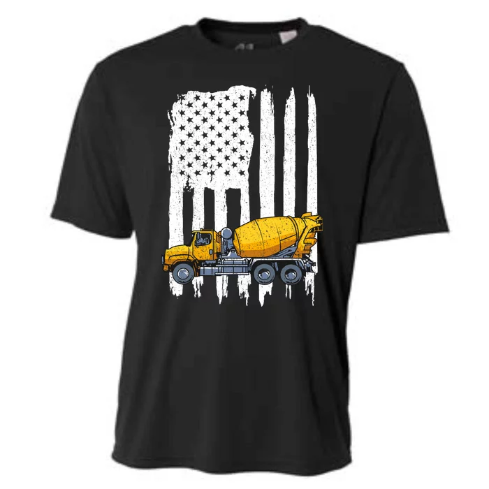 Patriotic Cement Truck Driver Concrete Mixer American Flag Cooling Performance Crew T-Shirt