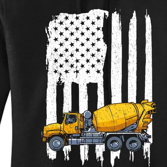 Patriotic Cement Truck Driver Concrete Mixer American Flag Women's Pullover Hoodie