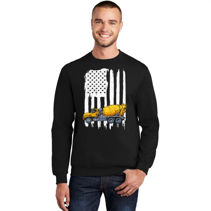 Patriotic Cement Truck Driver Concrete Mixer American Flag Tall Sweatshirt