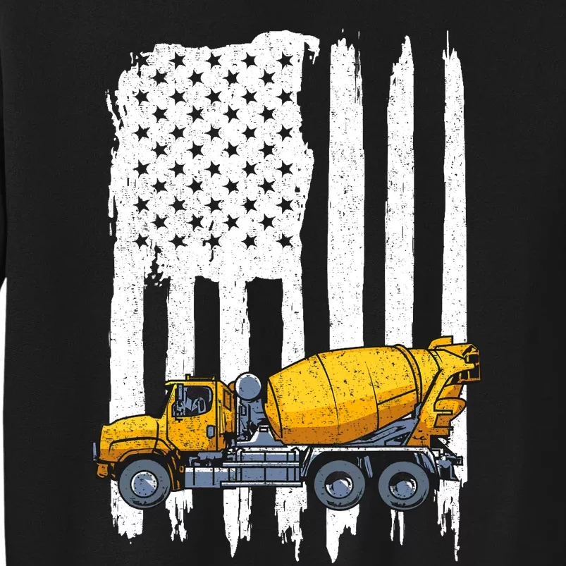 Patriotic Cement Truck Driver Concrete Mixer American Flag Tall Sweatshirt