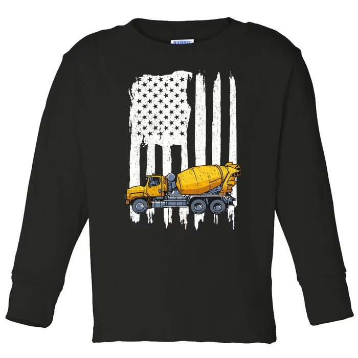 Patriotic Cement Truck Driver Concrete Mixer American Flag Toddler Long Sleeve Shirt