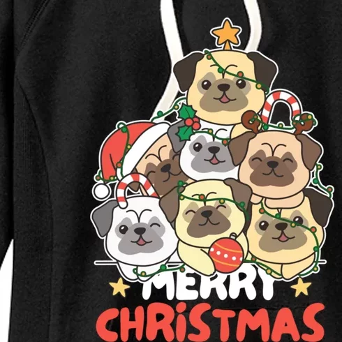 Pug Christmas Tree Funny Animal Merry Christmas Gift Women's Fleece Hoodie