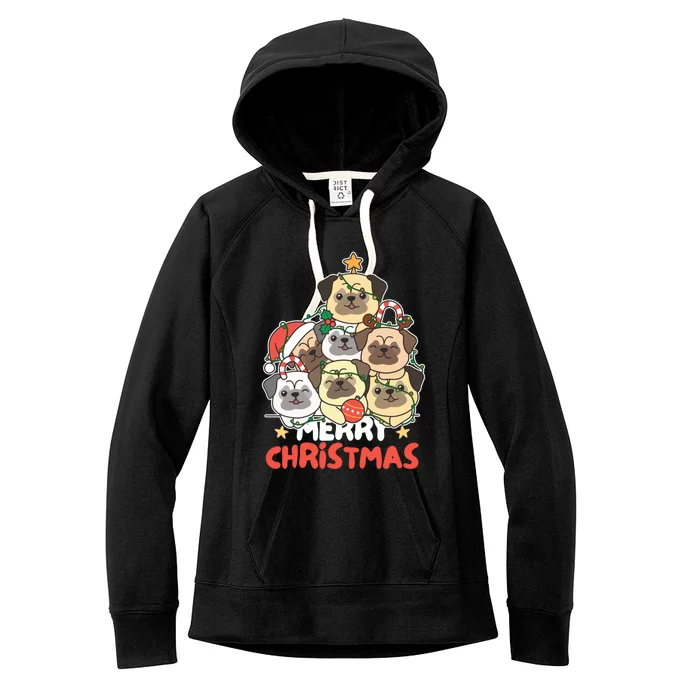 Pug Christmas Tree Funny Animal Merry Christmas Gift Women's Fleece Hoodie