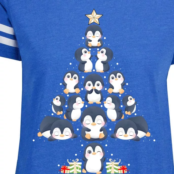 Penguin Christmas Tree Lights Santa Hat Penguin Lover Xmas Funny Gift Enza Ladies Jersey Football T-Shirt