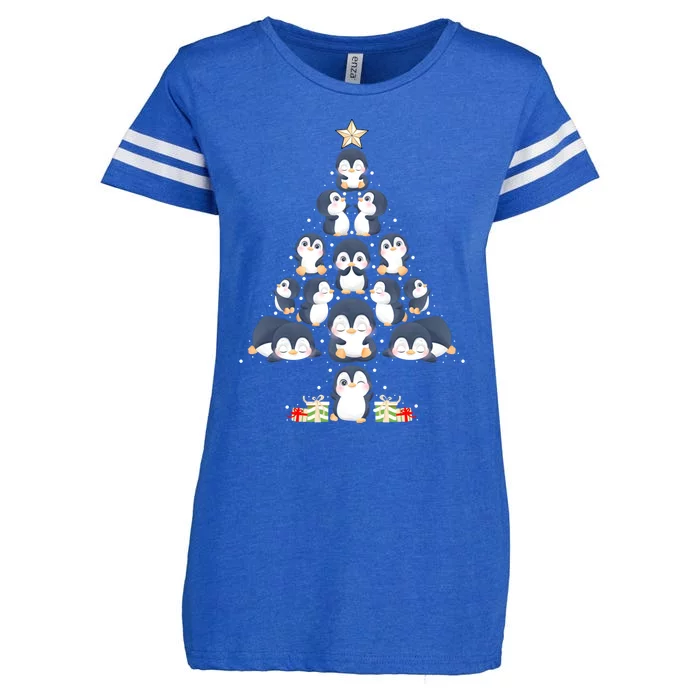 Penguin Christmas Tree Lights Santa Hat Penguin Lover Xmas Funny Gift Enza Ladies Jersey Football T-Shirt