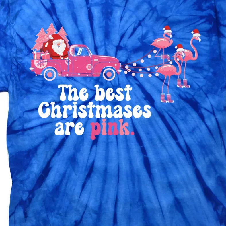 Pink Christmas Tree Santa And Flamingos For Xmas Morning Meaningful Gift Tie-Dye T-Shirt