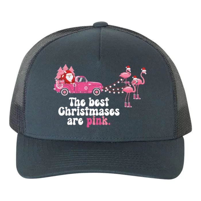 Pink Christmas Tree Santa And Flamingos For Xmas Morning Meaningful Gift Yupoong Adult 5-Panel Trucker Hat