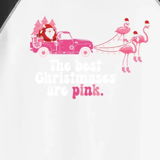 Pink Christmas Tree Santa And Flamingos For Xmas Morning Meaningful Gift Toddler Fine Jersey T-Shirt