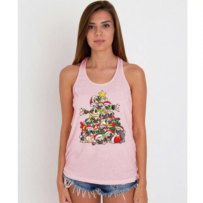 Pug Christmas Tree Dog Santa Xmas Boys Girls Merry Dogmas Gift Women's Knotted Racerback Tank