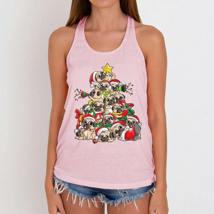 Pug Christmas Tree Dog Santa Xmas Boys Girls Merry Dogmas Gift Women's Knotted Racerback Tank