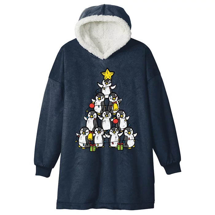 Penguin Christmas Tree Cute Xmas Girls Great Gift Hooded Wearable Blanket