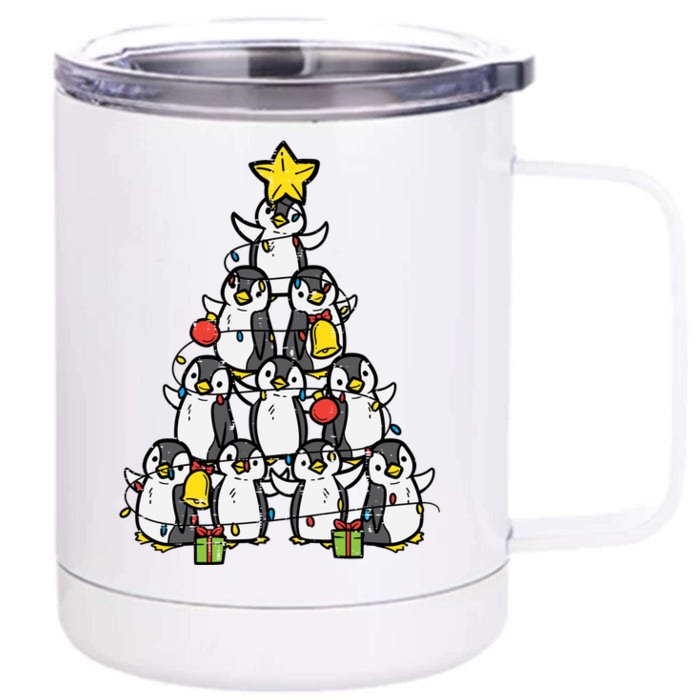 Penguin Christmas Tree Cute Xmas Girls Great Gift Front & Back 12oz Stainless Steel Tumbler Cup