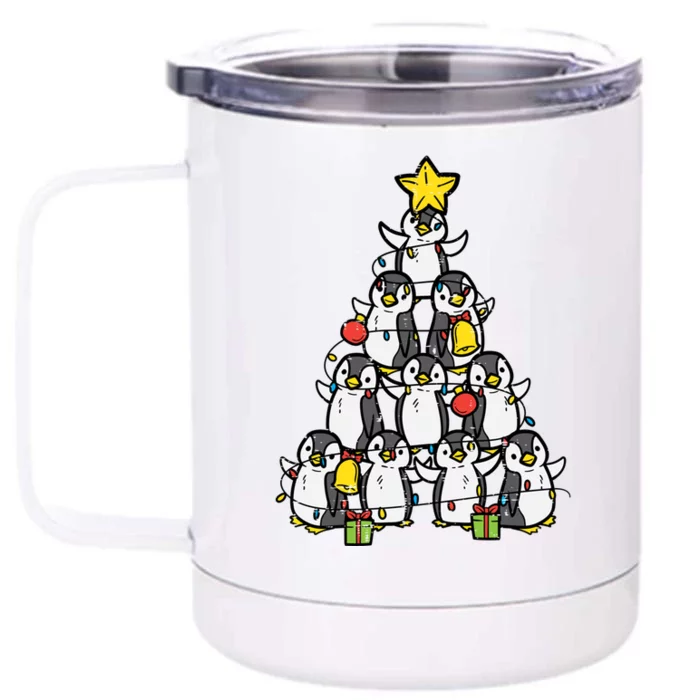 Penguin Christmas Tree Cute Xmas Girls Great Gift Front & Back 12oz Stainless Steel Tumbler Cup