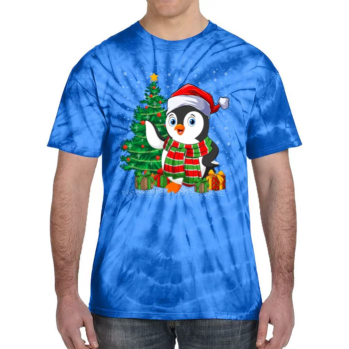 Penguin Christmas Tree Lights Santa Penguin Xmas Cute Gift Tie-Dye T-Shirt