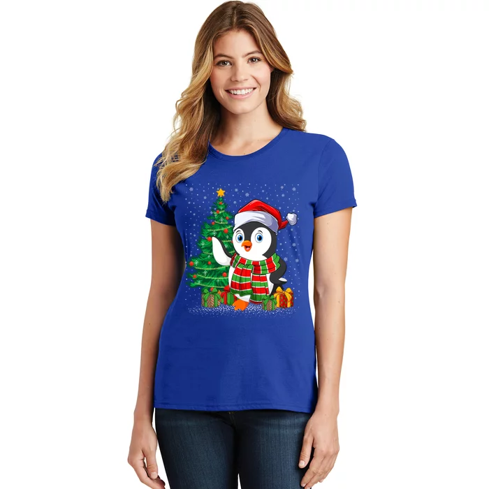 Penguin Christmas Tree Lights Santa Penguin Xmas Cute Gift Women's T-Shirt