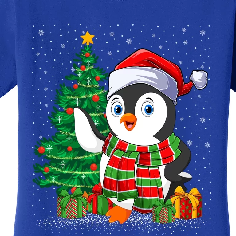 Penguin Christmas Tree Lights Santa Penguin Xmas Cute Gift Women's T-Shirt