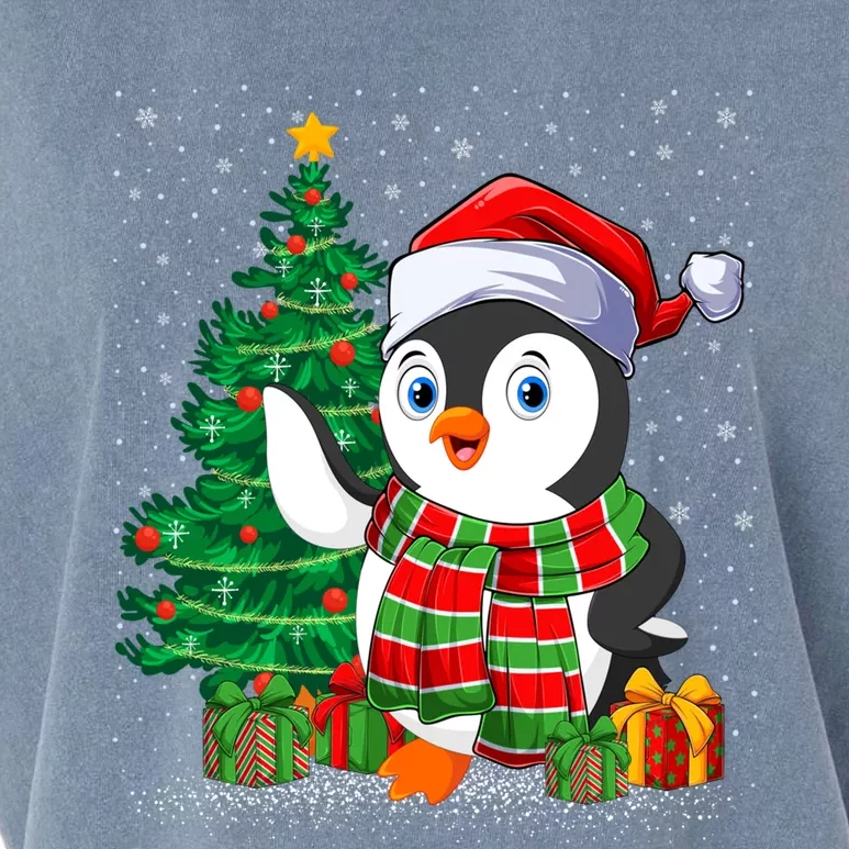 Penguin Christmas Tree Lights Santa Penguin Xmas Cute Gift Garment-Dyed Women's Muscle Tee