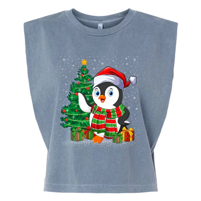 Penguin Christmas Tree Lights Santa Penguin Xmas Cute Gift Garment-Dyed Women's Muscle Tee