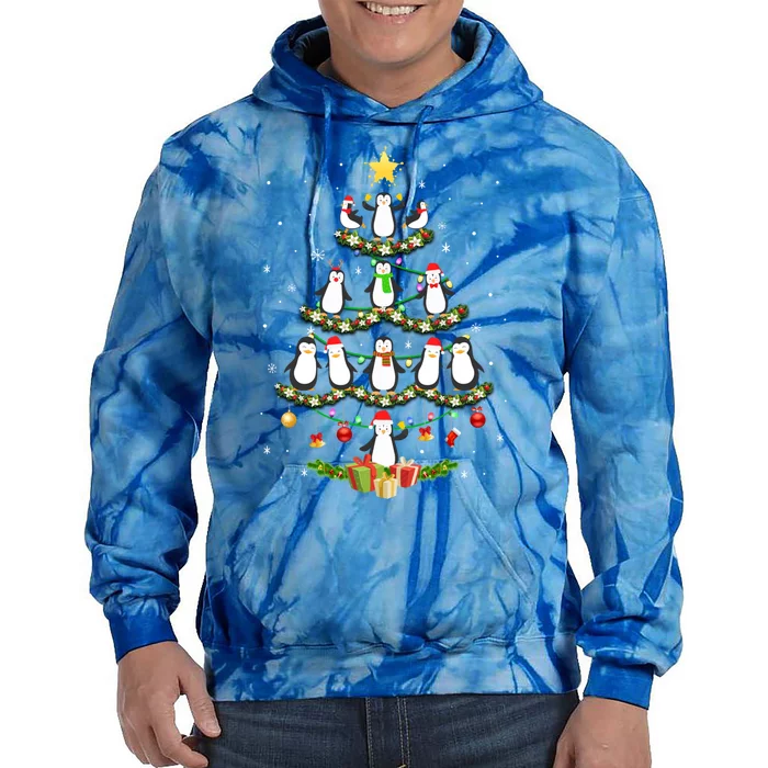 Penguin Christmas Tree Penguin Lover Xmas Gift Tie Dye Hoodie