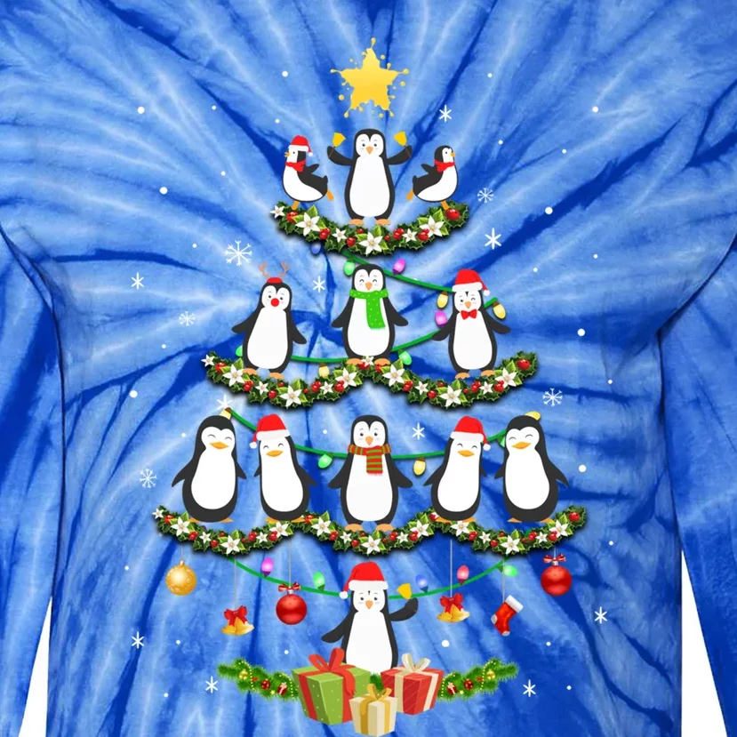 Penguin Christmas Tree Penguin Lover Xmas Gift Tie-Dye Long Sleeve Shirt