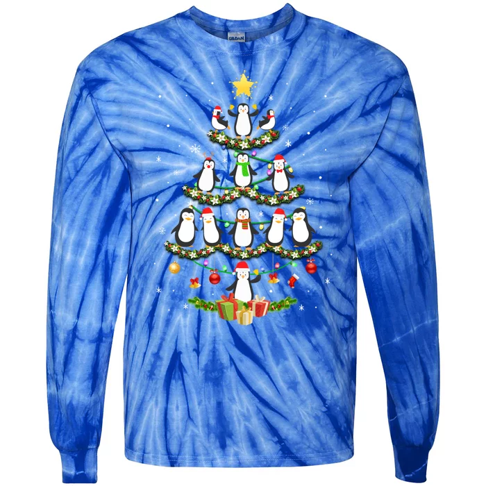 Penguin Christmas Tree Penguin Lover Xmas Gift Tie-Dye Long Sleeve Shirt