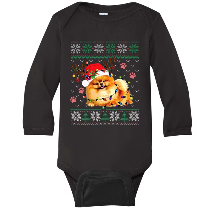 Pomeranian Christmas Ugly Funny Dog Lover Xmas Baby Long Sleeve Bodysuit