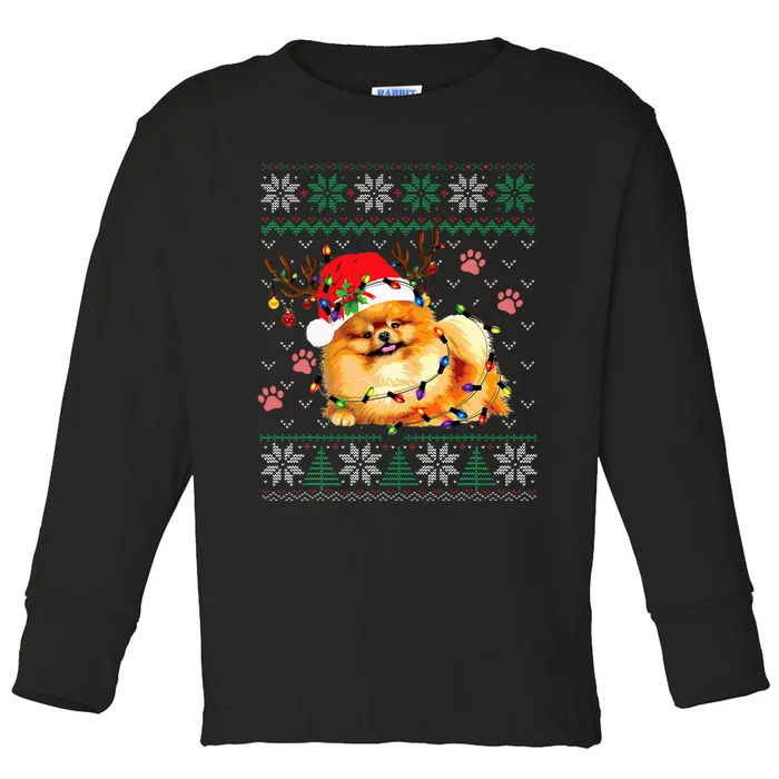 Pomeranian Christmas Ugly Funny Dog Lover Xmas Toddler Long Sleeve Shirt