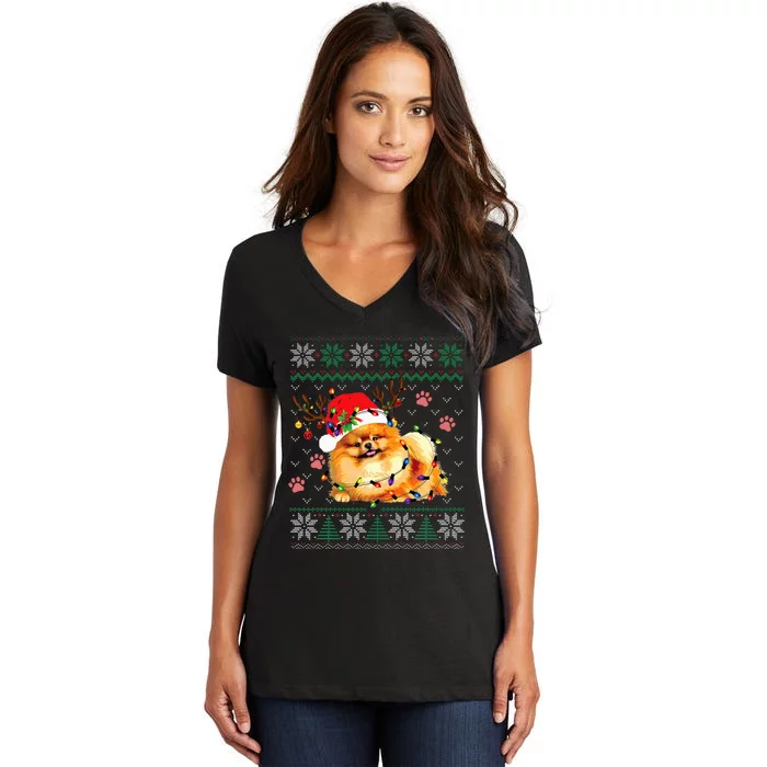 Pomeranian Christmas Ugly Funny Dog Lover Xmas Women's V-Neck T-Shirt