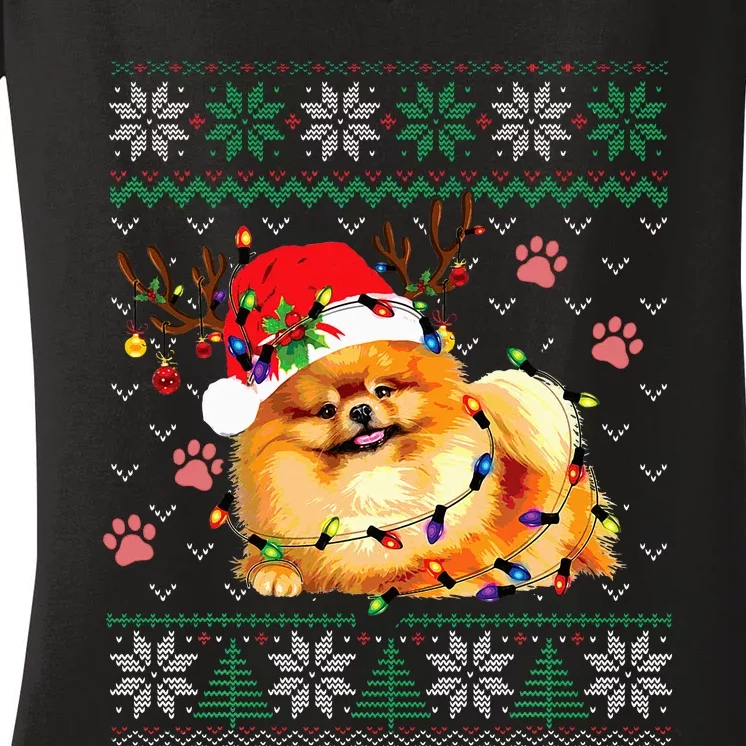 Pomeranian Christmas Ugly Funny Dog Lover Xmas Women's V-Neck T-Shirt