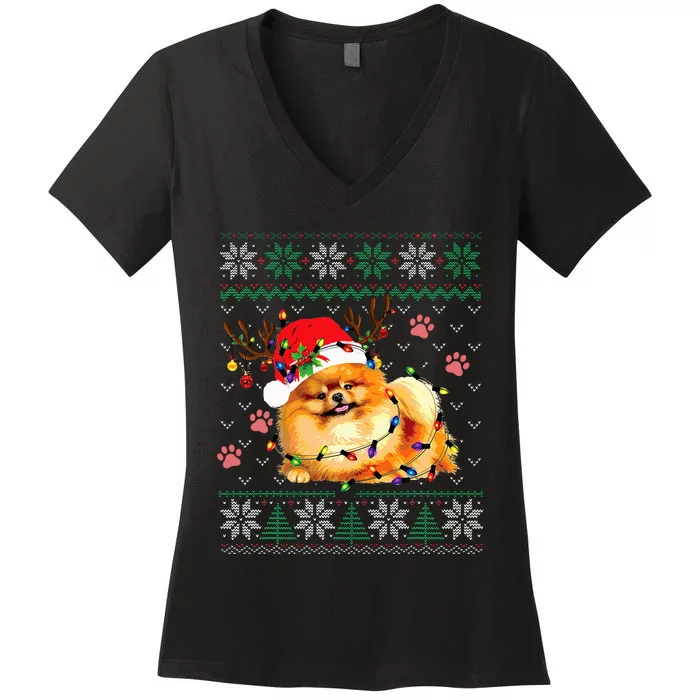 Pomeranian Christmas Ugly Funny Dog Lover Xmas Women's V-Neck T-Shirt