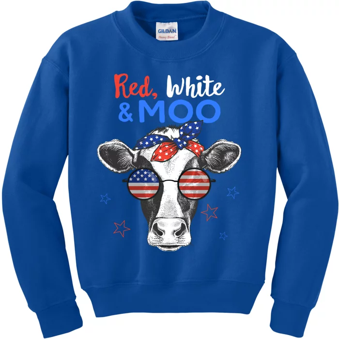 Patriotic Cow Usa Flag Funny 4th Of July Red White And Moo Cool Gift Kids Sweatshirt