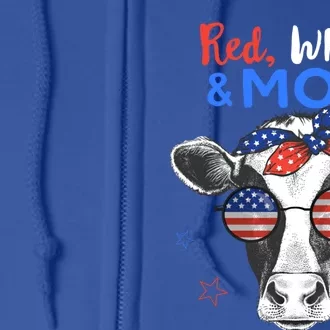 Patriotic Cow Usa Flag Funny 4th Of July Red White And Moo Cool Gift Full Zip Hoodie