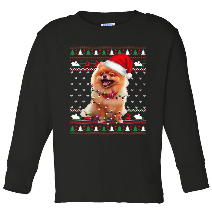 Pomeranian Christmas Ugly Sweater Funny Dog Lover Xmas Toddler Long Sleeve Shirt