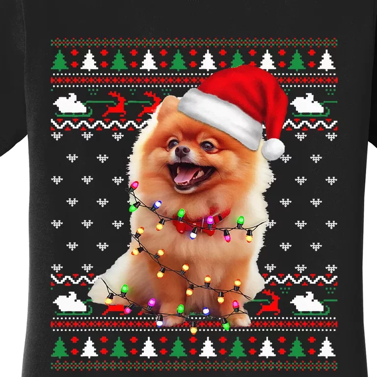 Pomeranian Christmas Ugly Sweater Funny Dog Lover Xmas Women's T-Shirt